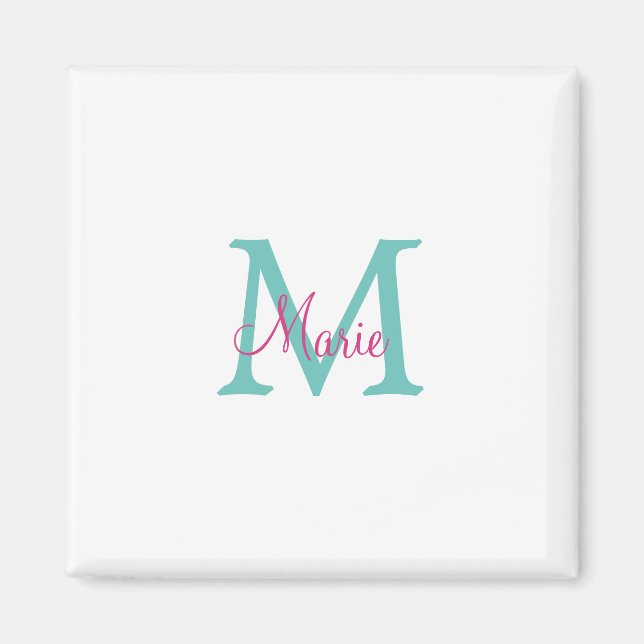 enkel minimal tillägg namn monogram grön rosa blå  magnet (Framsidan)
