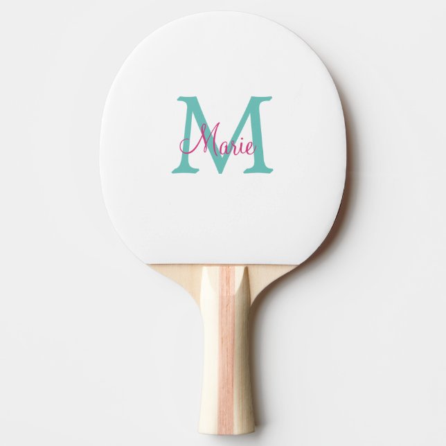enkel minimal tillägg namn monogram grön rosa blå  pingisracket (Framsidan)