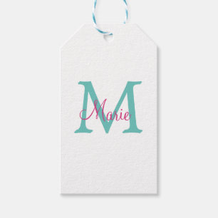 enkel minimal tillägg namn monogram grön rosa blå presentetikett