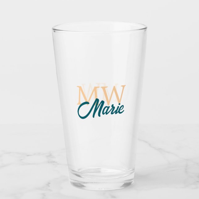 enkel minimal tillägg namn monogram orange blå fet glaskopp (Framsida)