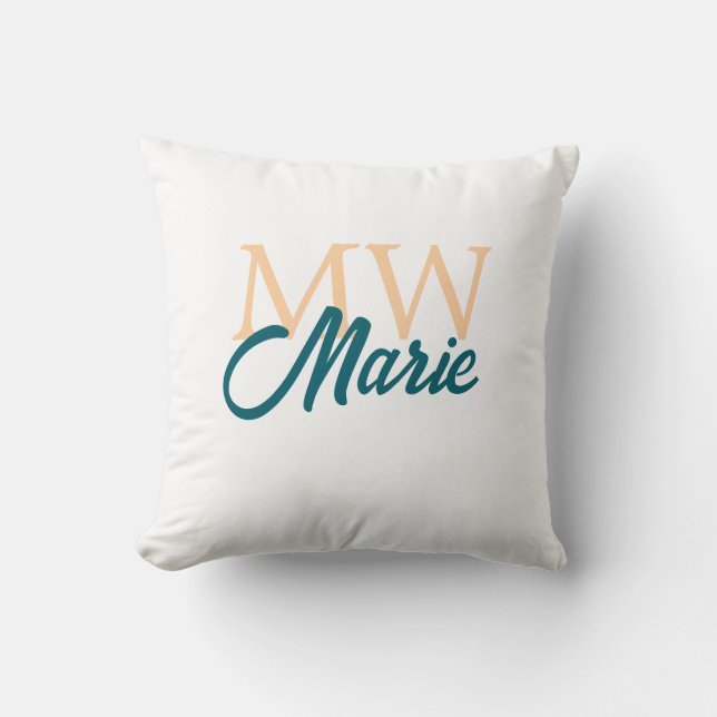 enkel minimal tillägg namn monogram orange blå fet kudde (Framsida)