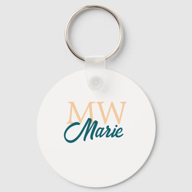 enkel minimal tillägg namn monogram orange blå fet nyckelring (Framsida)