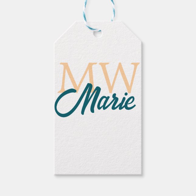 enkel minimal tillägg namn monogram orange blå fet presentetikett (Framsidan)