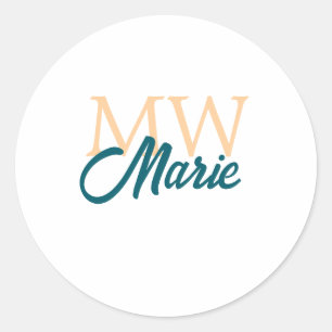 enkel minimal tillägg namn monogram orange blå fet runt klistermärke