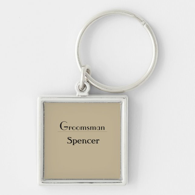enkel minimal tillsats av namn-groomsmangåva fyrkantig silverfärgad nyckelring (Framsidan)