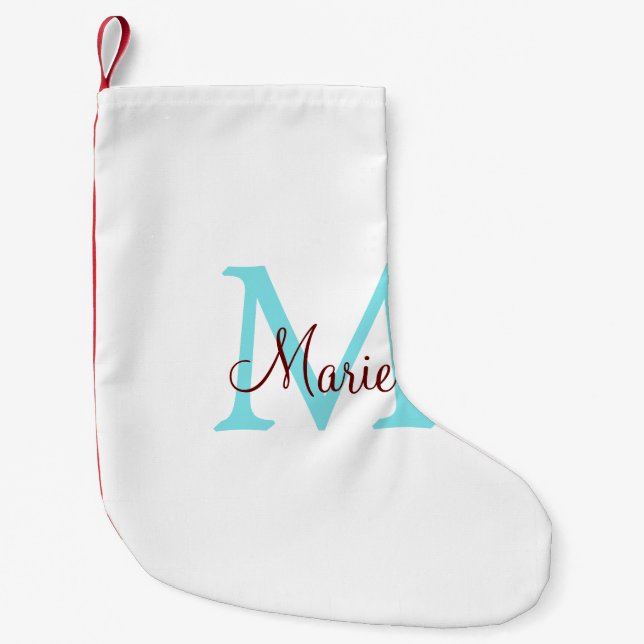 enkel minimal tillsats av namn monogram rosa rött  liten julstrumpa (Framsidan)