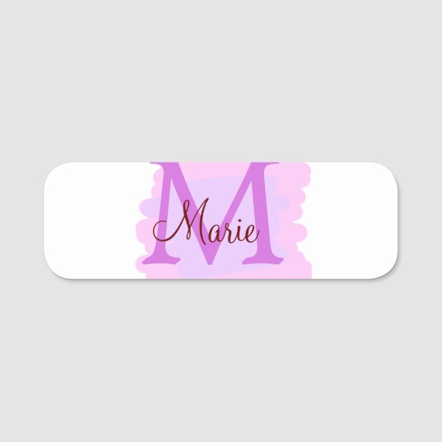 enkel minimal tillsats av namn monogram rosa rött  namnbricka (Framsida)