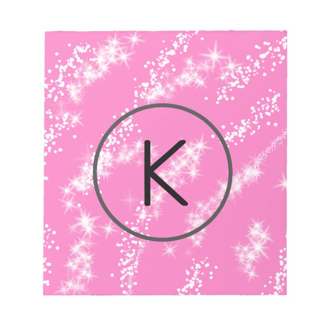 enkel minimal vit monogram rosa glitter vatten anteckningsblock (Framsida)