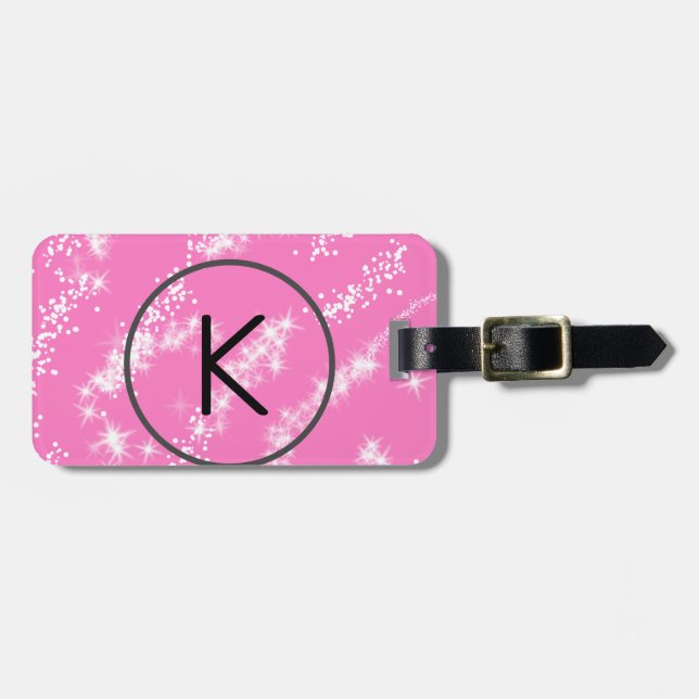 enkel minimal vit monogram rosa glitter vatten bagagebricka (Horisontell Framsida)