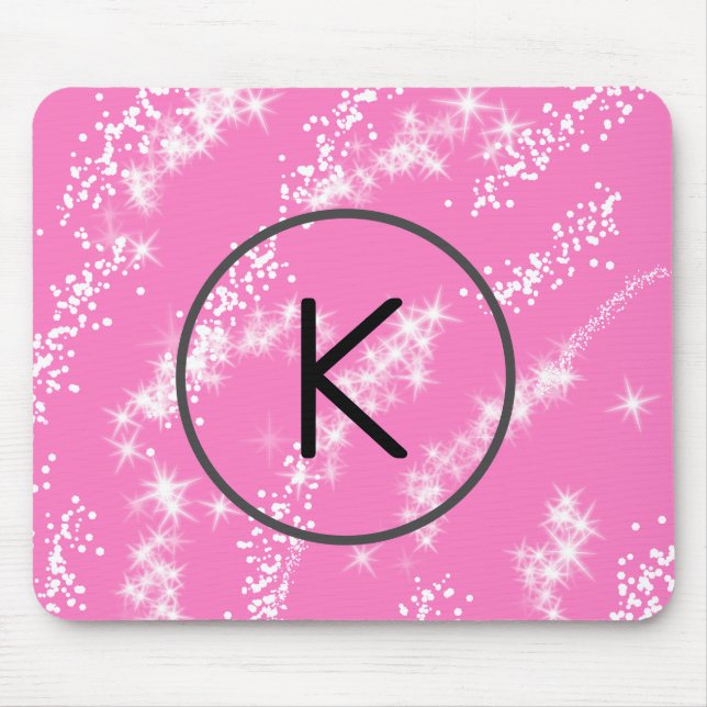 enkel minimal vit monogram rosa glitter vatten musmatta (Framsidan)