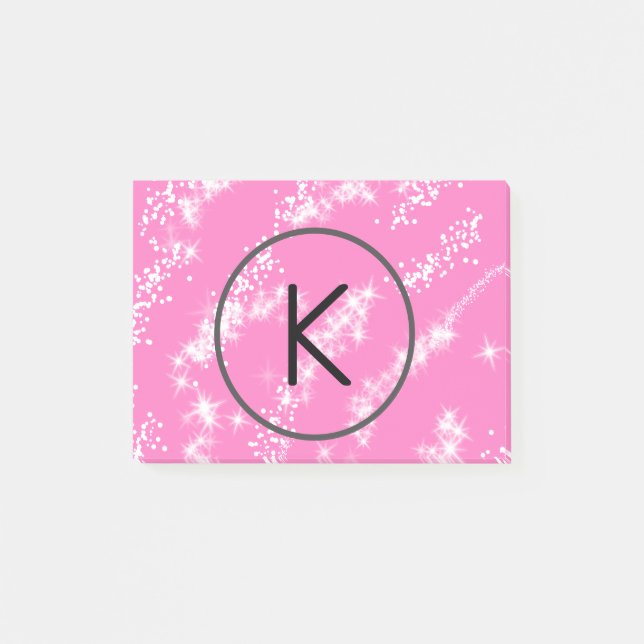 enkel minimal vit monogram rosa glitter vatten post-it block (Framsida)