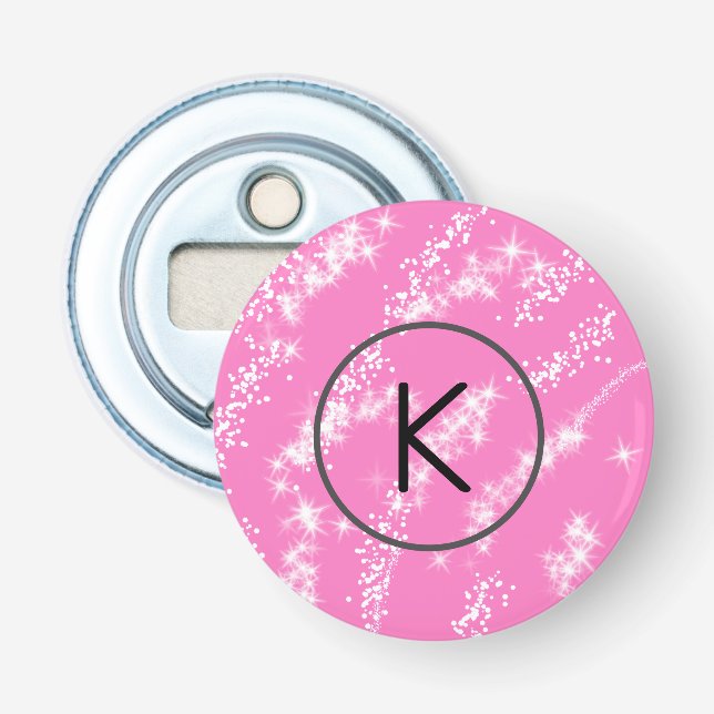 enkel minimal vit monogram rosa glitter vattenco flasköppnare (Framsidan)