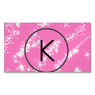 enkel minimal vit monogram rosa glitter vattenco magnetiska visitkort
