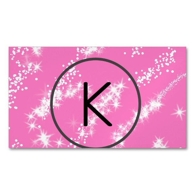enkel minimal vit monogram rosa glitter vattenco magnetiska visitkort (Framsida)