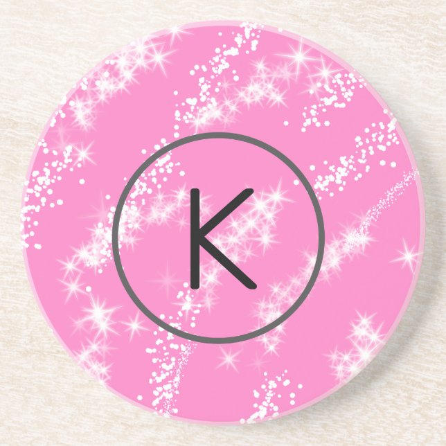 enkel minimal vit monogram rosa glitter vattenk underlägg (Framsidan)