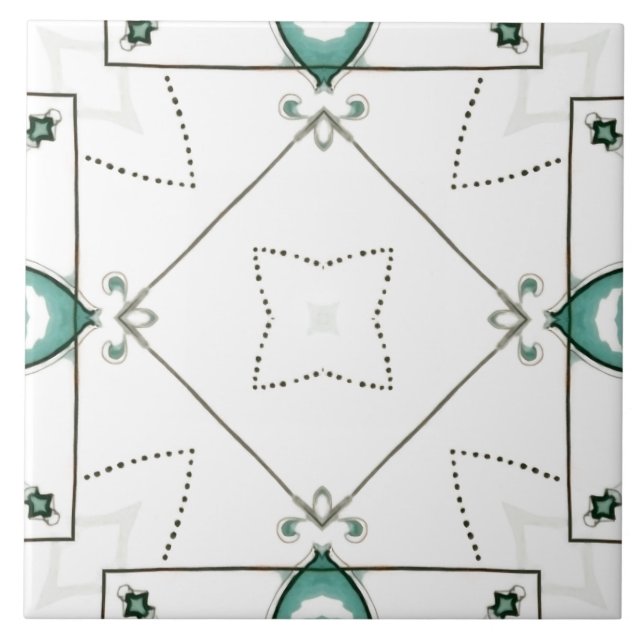 Enkel,minimal,vit och grönt,mosaik kakelplatta (Framsidan)