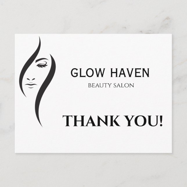 Enkel Minimal Vit Och Svart Skönhetssalong Postca Vykort (Framsida)