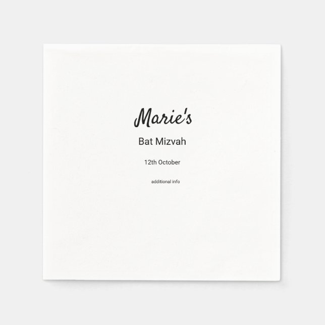 enkel minimal vit svart klassisk edi bat mitzvah pappersservett (Framsidan)