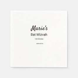 enkel minimal vit svart klassisk edi bat mitzvah pappersservett
