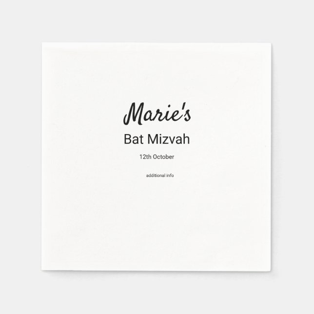 enkel minimal vit svart klassisk edi bat mitzvah pappersservett (Framsidan)