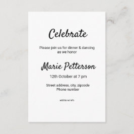 enkel minimal vit svart klassisk edi bat mitzvah tilläggskort