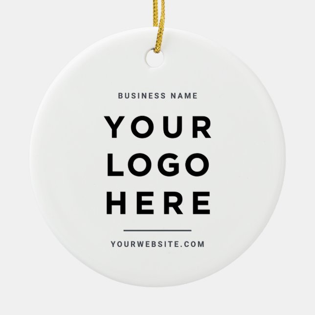 Enkel minimalist | Anpassningsbar Business Logotyp Julgransprydnad Keramik (Framsidan)