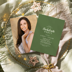 Enkel minimalist Mörk Sage Photo Bachelorette Inbjudningar
