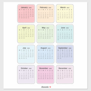Enkel minimalistisk 2025-kalender varje månad klistermärken