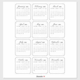 Enkel minimalistisk 2025-kalender varje månad klistermärken
