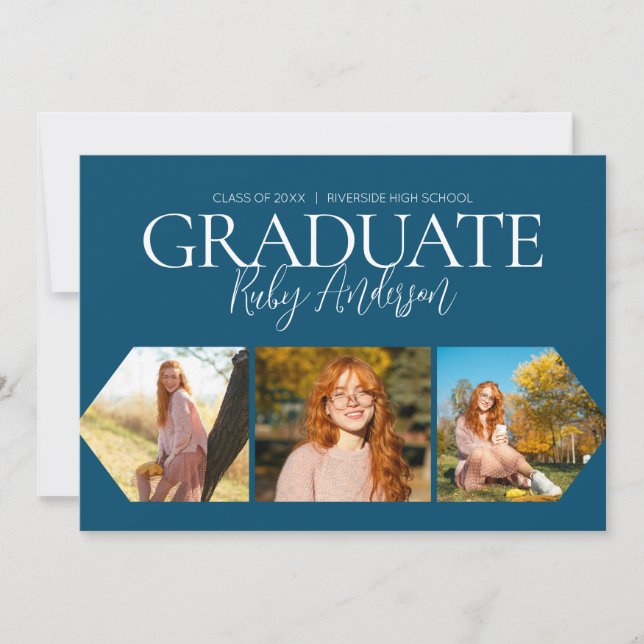 Enkel minimalistisk 3-fotomakning blå Studenten Meddelande (Framsida)