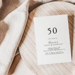 Enkel minimalistisk 50:e Födelsedagsfest Inbjudningar<br><div class="desc">Detta enkla minimalistiska femtionde födelsedagsfest inbjudan är perfekt för en modern födelsedagsfest. Den enkla och elegant designen har skript av typen klassisk och finare i svartvitt.</div>