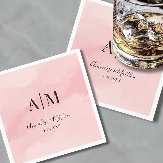 Enkel minimalistisk akvarell rosa bröllop pappersservett (Simple Watercolor Pink Wedding Napkins)