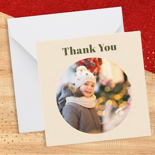Enkel minimalistisk anpassad jul tack-kort med fot anteckningskort (A simple and stylish Christmas thank you card, to personalize with a photo)