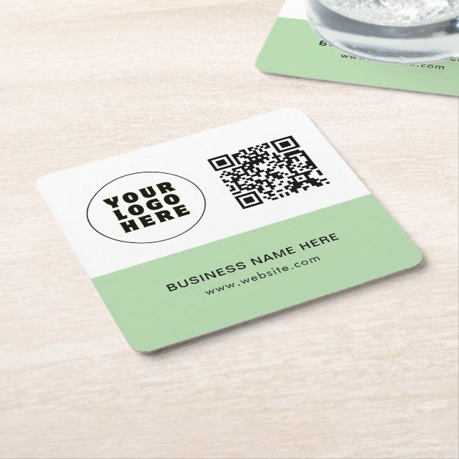 Enkel minimalistisk anpassad logotyp text & QR-kod Underlägg Papper Kvadrat (Vinklad)