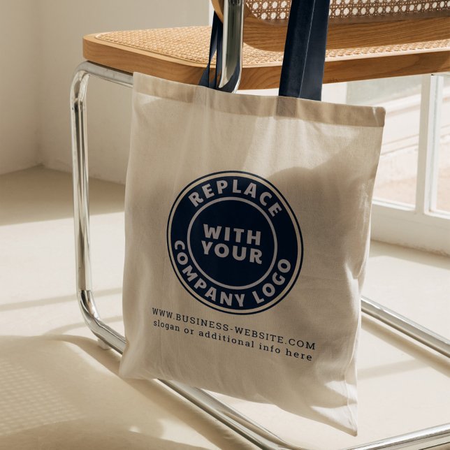 Enkel, minimalistisk Anpassningsbar - Logotyp för  Tygkasse (Business Logo Navy Handle Tote Bag)