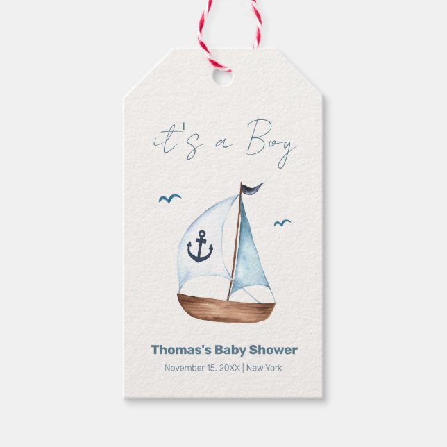 Enkel minimalistisk babybabybabyskor för segelbåta presentetikett (Framsidan)