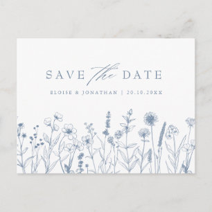 Enkel minimalistisk blå blomstergrafik för 'Spara Vykort