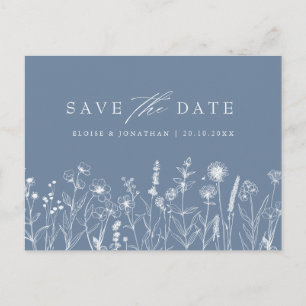Enkel minimalistisk blåvinblomma Save the Date Vykort
