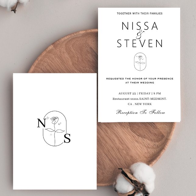 Enkel minimalistisk blomster monogram bröllop  inbjudningar (Skapare uppladdad)