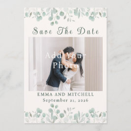 Enkel minimalistisk botanisk bröllopsdekor i sageg spara datumet