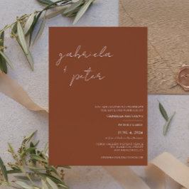 Enkel, minimalistisk bränd Orange Modern Bröllop Inbjudningar