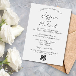 Enkel Minimalistisk Bröllop Minimal QR-kod RSVP Inbjudningar