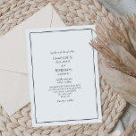 Enkel, minimalistisk bröllopsinbjudan inbjudningar<br><div class="desc">Den här enkla minimalistiska bröllopsinbjudan är perfekt för din elegant moderna bröllop. Den här designen har ett svart, enkelt skript på en ljusvit bakgrund i neutralten som matchar ditt klassiska bröllop eller minimalistiska boho bröllop i vår, sommar, fall eller vinter. Jag ber er att ni kan ställa frågor till oss...</div>