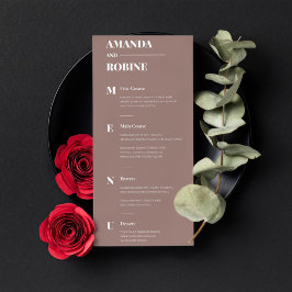 Enkel, minimalistisk Brown Elegant bröllop Menu Meny