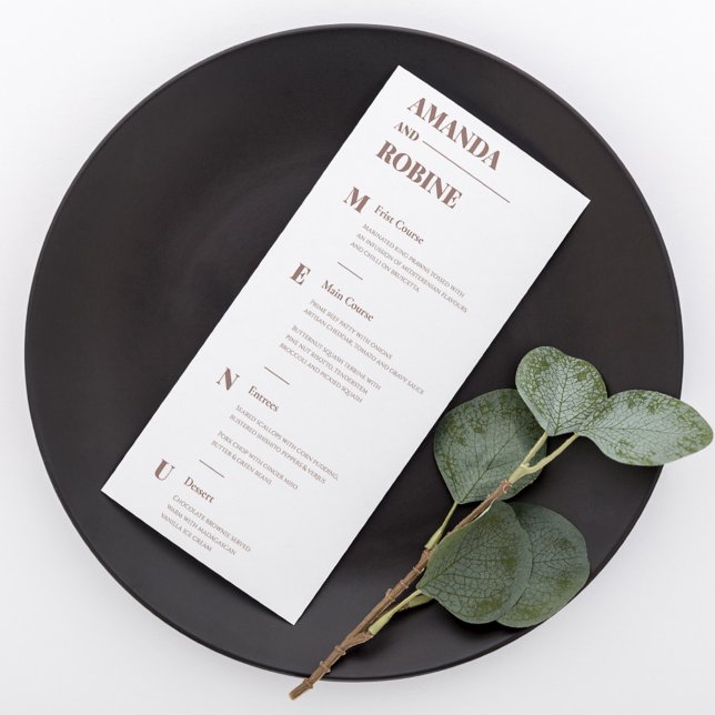 Enkel, minimalistisk Brown Elegant bröllop Menu Meny (Skapare uppladdad)