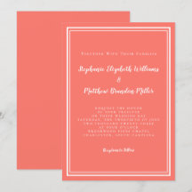 Enkel minimalistisk chic korallvit bröllopsinbjuda