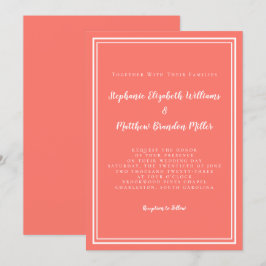 Enkel minimalistisk chic korallvit bröllopsinbjuda inbjudningar
