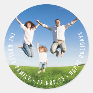 Enkel minimalistisk cirkeltext modern semesterfoto runt klistermärke