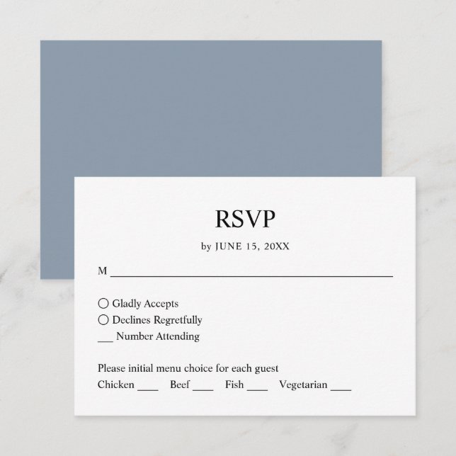 Enkel Minimalistisk Damblå Bröllops RSVP-svar OSA Kort (Fram/baksida)