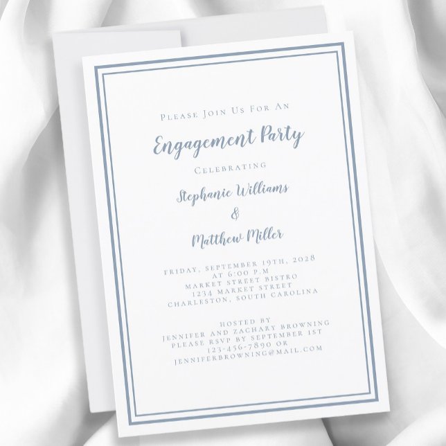 Enkel Minimalistisk Dammig Blå Förlovningsfest Inbjudningar (Simple Minimalist Dusty Blue Engagement Party Invitation)